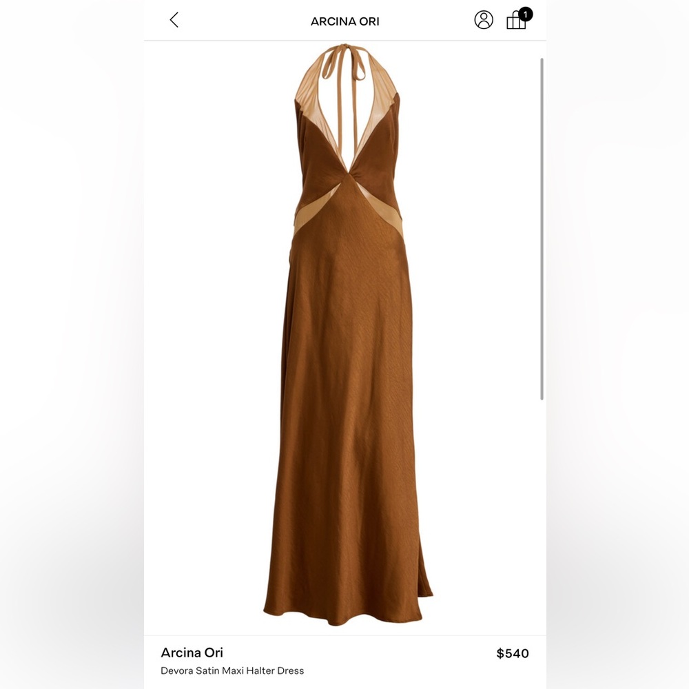 Arcina Ori Devora Satin Maxi Halter Dress Size Small NWT and original packaging
